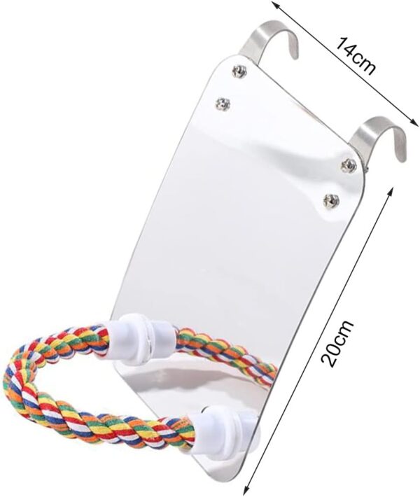 NA Bird Mirror Birdcage Perches Mirror Birdcage Stand Perch Parrot Bite Toy with Rope for Parakeet, Cockatoo, Cockatiel and More, white - Image 2