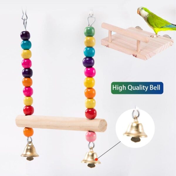 Bird Platform Stand Wooden,Parrot Perches,Wood Bird Cage Toys with Swing Bell,Flat Perch Chewing Toy for Budgie,Green Cheeks,Baby Lovebird,Chinchilla,Play Gyms Exercise - Image 6