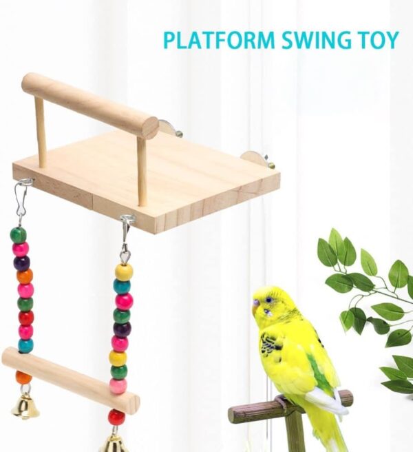 Bird Platform Stand Wooden,Parrot Perches,Wood Bird Cage Toys with Swing Bell,Flat Perch Chewing Toy for Budgie,Green Cheeks,Baby Lovebird,Chinchilla,Play Gyms Exercise - Image 8