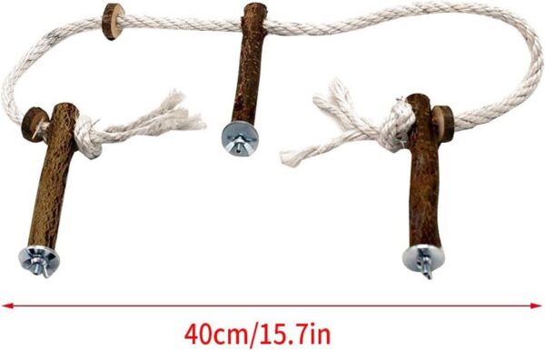 AZXAZ Parrot Rope Toy With 3 Wooden Perch Stand Birdcage Long Stand Perches Rope Ladder Bird Toy Set For Cockatiel Conure Budgies Parakeet - Image 2