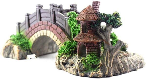 Saim Fish Tank Decorations Aquarium Decoration Resin Arch Bridge Pavilion Fish Tank Ornaments With Tree Aquarium Garden Decor For Fish Tank Landscape Ornament,Medium - Image 5