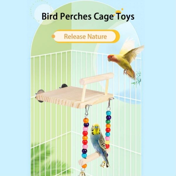 Bird Platform Stand Wooden,Parrot Perches,Wood Bird Cage Toys with Swing Bell,Flat Perch Chewing Toy for Budgie,Green Cheeks,Baby Lovebird,Chinchilla,Play Gyms Exercise - Image 9