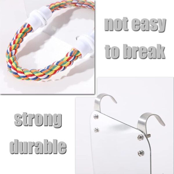 NA Bird Mirror Birdcage Perches Mirror Birdcage Stand Perch Parrot Bite Toy with Rope for Parakeet, Cockatoo, Cockatiel and More, white - Image 3