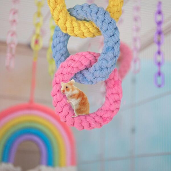 MEISH Hanging Three-Ring Climbing Toys Sugar Glider Swing Cage Toy Climbing Exercising Plaything Pet Toy for Parrots Hamster Bird - Image 5