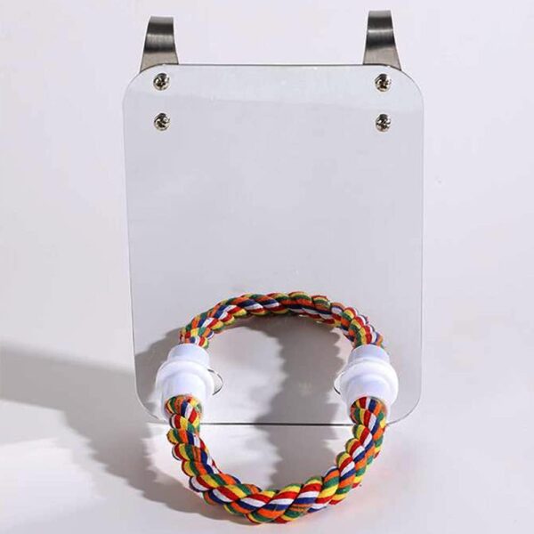 NA Bird Mirror Birdcage Perches Mirror Birdcage Stand Perch Parrot Bite Toy with Rope for Parakeet, Cockatoo, Cockatiel and More, white - Image 5
