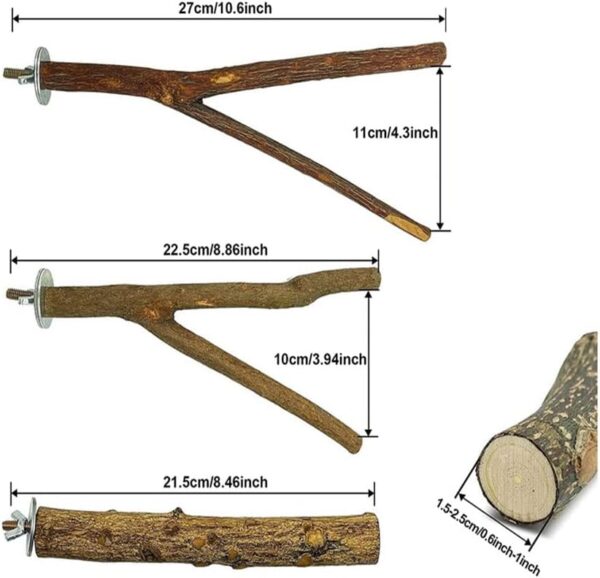 BDHI 5pcs Bird Perch Stand Bird Parrot Perches for Cage Perches for Bird Cages Natural Wood Perch Parakeet Toys for Parakeets Cockatiels Conures Macaws Finches Love Birds(Y147-5) - Image 2