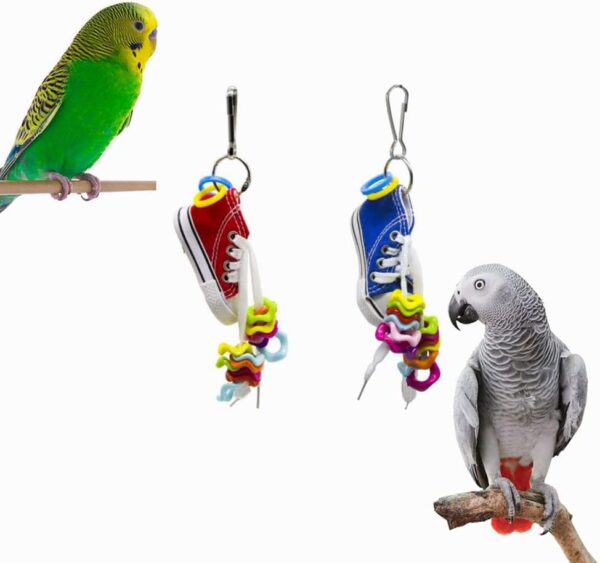 2Pcs Bird Chewing Toys Funny Shoes Parrot Toys Mini Parrot Toys Parrot Cage Bite Toys Bird Swing Toys for Small Parrots (Random Color) - Image 6