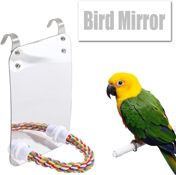 NA Bird Mirror Birdcage Perches Mirror Birdcage Stand Perch Parrot Bite Toy with Rope for Parakeet, Cockatoo, Cockatiel and More, white - Image 6