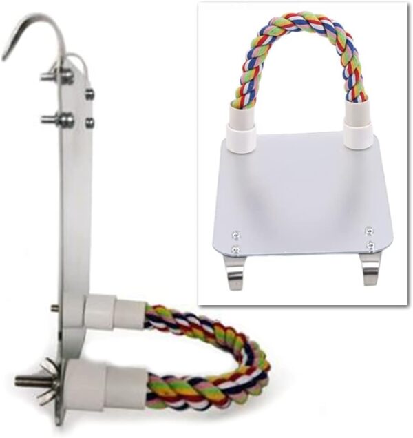 NA Bird Mirror Birdcage Perches Mirror Birdcage Stand Perch Parrot Bite Toy with Rope for Parakeet, Cockatoo, Cockatiel and More, white - Image 4