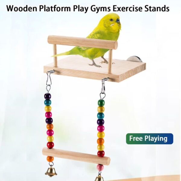 Bird Platform Stand Wooden,Parrot Perches,Wood Bird Cage Toys with Swing Bell,Flat Perch Chewing Toy for Budgie,Green Cheeks,Baby Lovebird,Chinchilla,Play Gyms Exercise - Image 7
