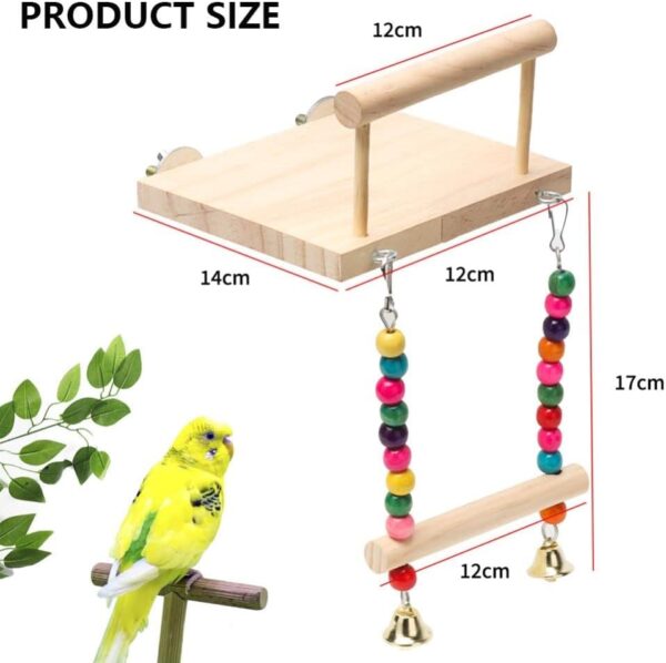 Bird Platform Stand Wooden,Parrot Perches,Wood Bird Cage Toys with Swing Bell,Flat Perch Chewing Toy for Budgie,Green Cheeks,Baby Lovebird,Chinchilla,Play Gyms Exercise - Image 2