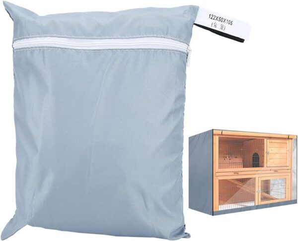 BORDSTRACT Rabbit Hutch Cover, Durable Oxford Rabbit Cage Dust Cover Bunny Hutch Poultry Cage Covers Waterproof(Grey) - Image 2