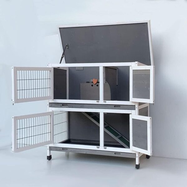 BUNNY BUSINESS Rabbit Guinea Pig Outdoor Hutch, Double Decker Rabbit Hutches on legs (Grey) - Image 2