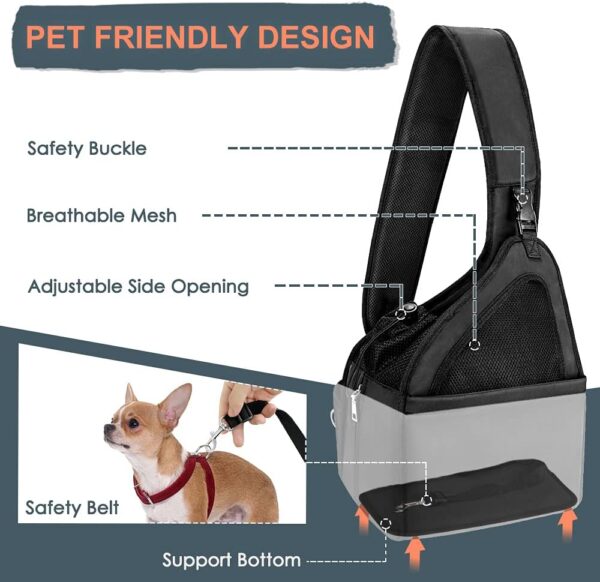 Nasjac Pet Dog Sling Carrier, Hands Free Papoose Front Carrier Small Dog Puppy Walking Breathable Mesh Hard Bottom Support Adjustable Padded Strap Pocket Safety Belt Travel Bag Washable - Image 2