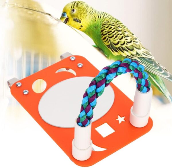 Esenlong Acrylic Bird Mirror with Rope Perch Parrots Bird Toy with Perch for Greys Amazons Parakeet Cockatiel Lovebirds - Image 9