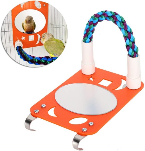 Esenlong Acrylic Bird Mirror with Rope Perch Parrots Bird Toy with Perch for Greys Amazons Parakeet Cockatiel Lovebirds - Image 3