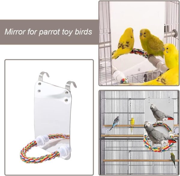 Bird Mirror Cotton Rope Standing Bar Birdcage Perches Mirror Cage Hanging Toy for Cage Cockatiels Finch Canaries - Image 5