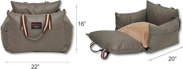 Dog Booster Seat with a Sun Shade Made of Strong Faux-Leather Fluffy Cushions Make a Great Resting Place for Your pet (Medium, Gray) - Image 6