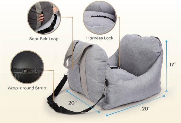 PET AWESOME Dog Car Seat, Puppy Booster Seat, Travel Carrier Bed for Small and Medium Pets - Image 3