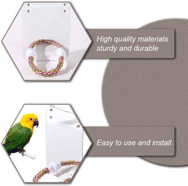 Bird Mirror Cotton Rope Standing Bar Birdcage Perches Mirror Cage Hanging Toy for Cage Cockatiels Finch Canaries - Image 4