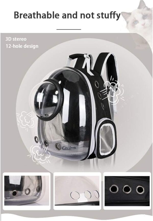 Sipobuy Pet Space Capsule Backpack, Small Medium Cat Puppy Dog Carrier, Transparent Breathable Heat Proof, Pet Carrier for Travel Hiking Walking Camping (Black) - Image 3