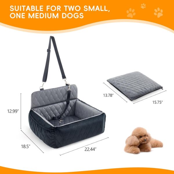 Dog Car Seat for Small or Medium Dogs,Detachable and Washable Dog Booster Seat for medium Dogs Under 65lbs, Pet Car Seat Travel Bed with Pockets and Safety Belt (Black Grey, 57cm) - Image 2