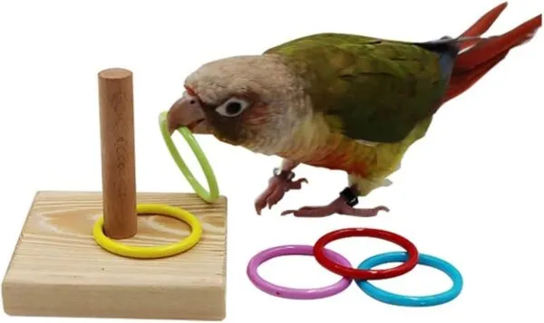 Yunmoxiao Bird Training Ring Toy, Wooden Ring Tower Bird Trick Tabletop Toys, Bird Educational Toys for Parrot Parakeet Budgie Lovebird Intelligence Training - Image 2