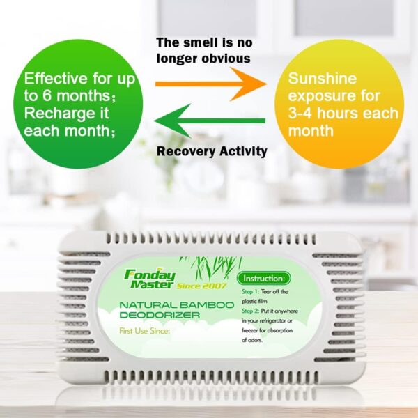 Fonday 2 Packs Refrigerator Deodorizer Odor Eliminator for Fridge Freezer Cooler & Lunch Boxes Natural Bamboo Charcoal More Effective Than Baking Soda - Image 4