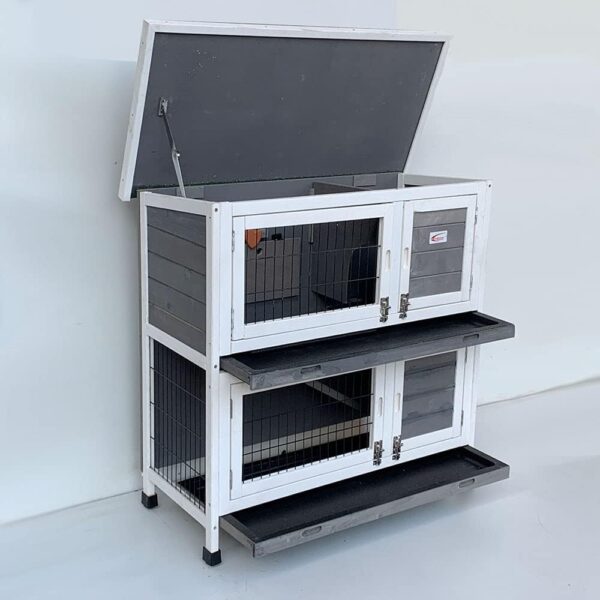 BUNNY BUSINESS Rabbit Guinea Pig Outdoor Hutch, Double Decker Rabbit Hutches on legs (Grey) - Image 3
