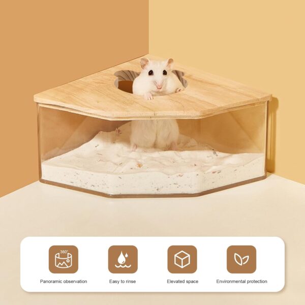 MoYouno Hamster Sand Bath,Transparent Acrylic Sand Bath Box and Pet Bath,Container With Ladder,Pet Supplies,Small Animal Pet Sauna Toilet,for Guinea Pig Chipmunk or Other Small Pets (pentagon) - Image 4