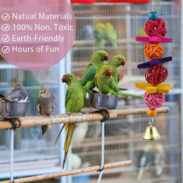 Bird Parrot Toys, Hanging Bell Bird Cage Swing Toy, Wooden Perch Chewing Toys for Small Parakeets, Cockatiels, Conures, Budgie, Lovebirds, Macaws (8Pcs Brid Toys) - Image 2