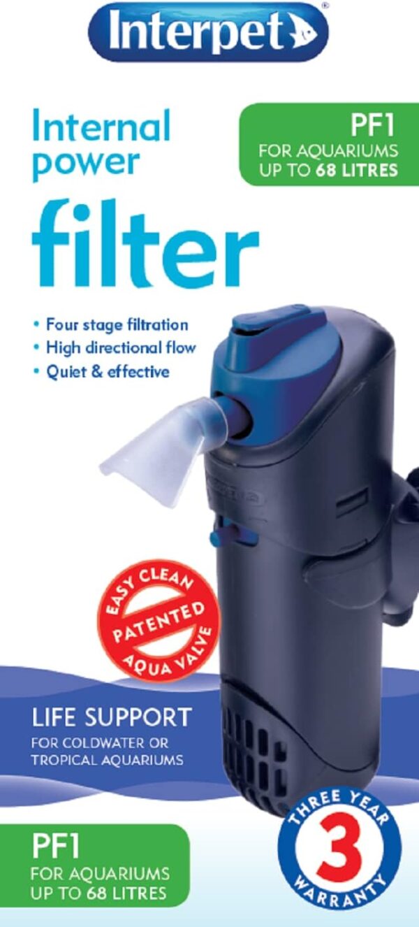 Interpet Internal Aquarium Fish Tank PF1 Power Filter, Cleans Water, for Coldwater & Tropical Aquariums Up to 68 Litre - Image 5