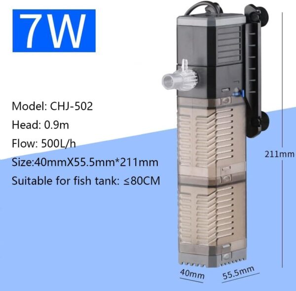 Tigerlily Enterprises 7W Fish Tank Filter 4-in-1 Internal Aquarium Filter, 500L/H Submersible Sponge Filters. Water Pump Oxygen Aeration Wave Maker for Fresh & Saltwater Aquariums up to 50L. - Image 2