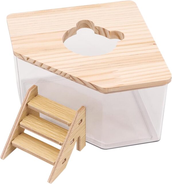 MoYouno Hamster Sand Bath,Transparent Acrylic Sand Bath Box and Pet Bath,Container With Ladder,Pet Supplies,Small Animal Pet Sauna Toilet,for Guinea Pig Chipmunk or Other Small Pets (pentagon) - Image 7
