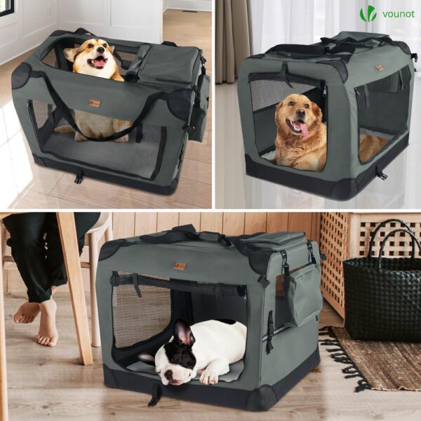 VOUNOT Dog Carrier XL, Foldable Pet Travel Transport Bag, Extra Large Portable Fabric Dog Crate w/Cushion, Grey - Image 6