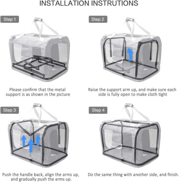 Petseek Extra Large Cat Carrier Soft Sided Folding Small Medium Dog Pet Carrier 24"x16.5"x16" Travel Collapsible Ventilated Comfortable Design Portable Vehicle (Grey) - Image 7