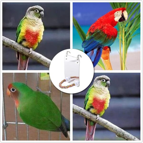 NA Bird Mirror Birdcage Perches Mirror Birdcage Stand Perch Parrot Bite Toy with Rope for Parakeet, Cockatoo, Cockatiel and More, white - Image 8