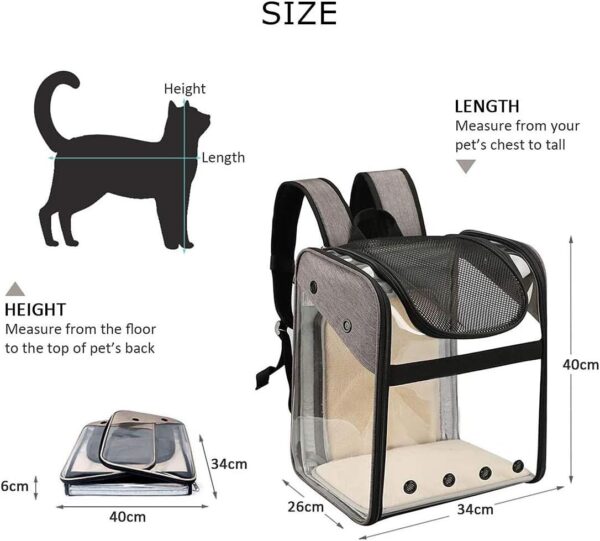 Pet Carrier Backpack for Puppy Dogs Cats 10kg - Expandable Transparent Transport Bag, Foldable Spacious Portable Top Opening Rucksack Airline Approved for Travel and Daily Use (grey) - Image 2