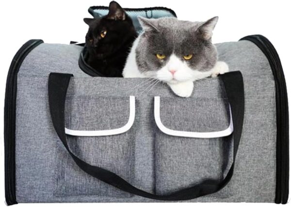 Foldable Pet Carrier,Cat,Small Dog,Puppy,Soft Sided Pets Travel Carrier Bag with Shoulder Strap and Handle,Free Removable Mat,Up to 12kg,50cm*30cm*32cm,Grey - Image 2