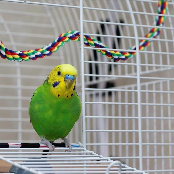 100CM Bird Toys Colorful Bird Rope Perch,Cotton Standing Rope Perch with Bell Parrot Swing Climbing Standing Hanging Toys Bird Cage Accessories for Parrot Parakeet Budgies - Image 3