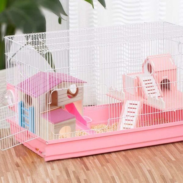 PINVNBY Wooden Hamster House Small Animal Hideout Climbing Ladder Slide Hut Play Toys for Chipmunk Mouse Rat Hedgehog (Pink) - Image 3