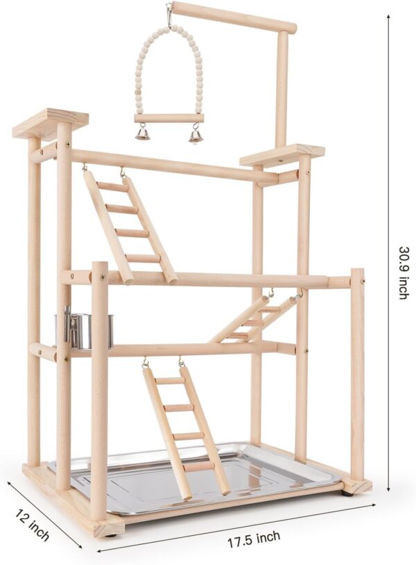DONILIGA Bird Playground, 4 Layers - Suitable for Small to Medium Birds Like Parakeets, Lovebirds, Conures and More, Natural Wood Perch, Play Stand - Image 2