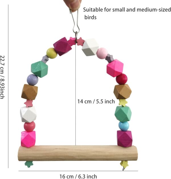 TeTupGa Wooden Bird Swing Perch Toys, Parrot Swing Hanging Standing Toy Playground Play Gym Bird Cage Toy for Parrots Parakeets Cockatiels Conure Budgies Small-Medium Birds - Image 6