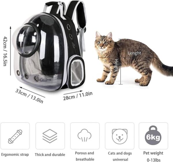 Sipobuy Pet Space Capsule Backpack, Small Medium Cat Puppy Dog Carrier, Transparent Breathable Heat Proof, Pet Carrier for Travel Hiking Walking Camping (Black) - Image 2