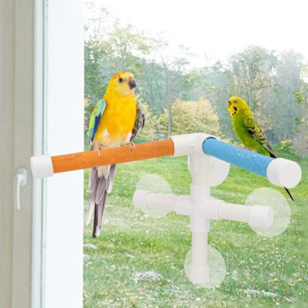 Portable Suction Cup Bird Window and Shower Perch Toy for Bird Parrot Macaw Cockatoo African Greys Budgies Parakeet Bath Double Stand Perch Toy - Image 5