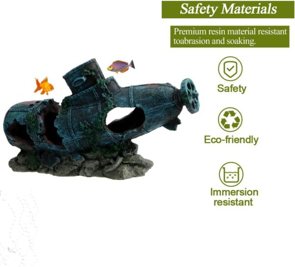 Uotyle Aquarium Ornament, Crash Submarine Aquarium Decoration For Large Fish Tank Resin Aquarium Cave Ornament for Fish Hide and Play - Image 3