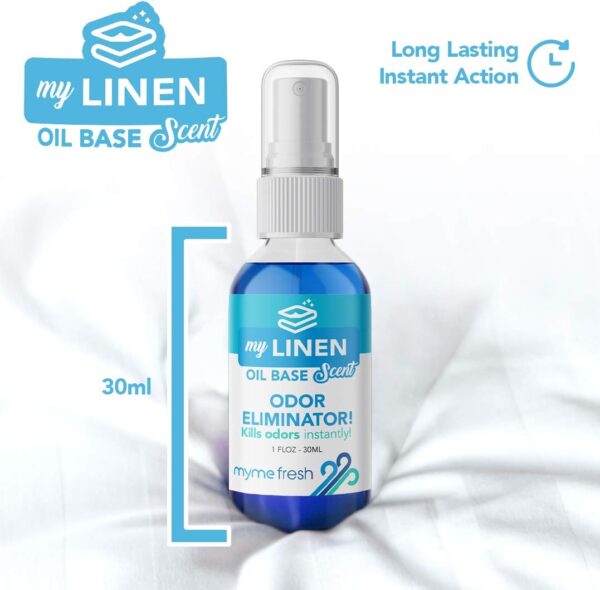 MyMe Fresh Linen Long Lasting Oil Based Spray Air Freshener Odour Remover Eliminator, Linen Scent, Tough on Bad Smells Pets Toilets Office Room Scent - Image 2