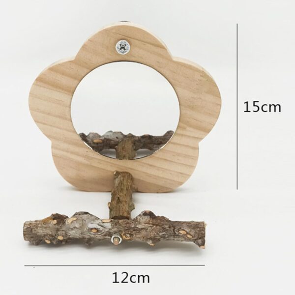 Tevimpeya 12 * 6 * 14. 5CM Bird Parrot Mirror with Wooden Perch, Wooden Parrot Mirror Toy for Bird Cage for Small Parrot, Parakeet, Cockatiel, Lovebird, peppercorn wood stand - Image 5