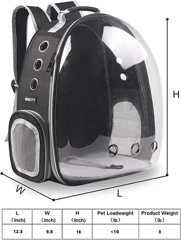 BEIKOTT Cat Backpack Carriers Bag, Dog Backpack, Pet Bubble Backpack for Small Cats Puppies Dogs Bunny, Airline-Approved Ventilate Transparent Capsule Backpack for Travel, Hiking and Outdoor Use - Image 6