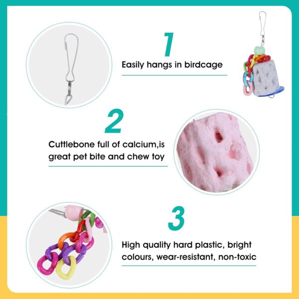Hioph 2 Pcs Parrot Toy, Bird Chewing Toy Natural Materials Beak Grinding Stones Toys Parrot Cage Hanging Decorations for Small Animals, Parrot, Macaw, Parakeet, Lovebirds(Pink+Grey - Image 3